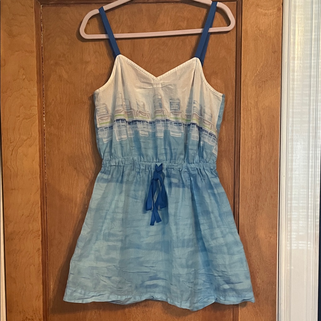 Anthropologie Blue Ombre Tie-Waist Sundress With Straps